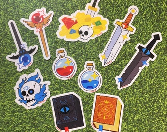 RPG Items - Vinyl, Matte Coated Stickers - Individual Die-Cut Stickers of Potions, Swords, Loot and other Fantasy Items