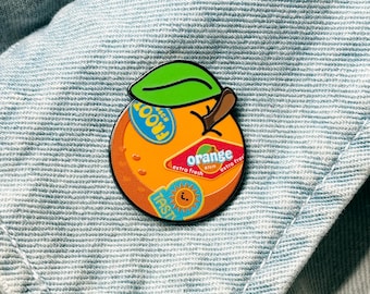 Orange with Fruit Stickers · "Fruit Basket" · Shiny Flair Lapel Pin