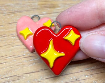 Sparkle Hearts Emoji Charms · Handmade Ceramic Necklace/Bracelet · Stoneware Clay