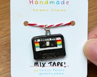 Cassette Tape Retro Charms · Handmade Ceramic Necklace/Bracelet · Stoneware Clay