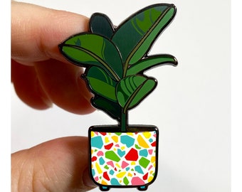 Pin de esmalte de planta de caucho/Ficus Elastica · Diseño para una fiesta de plantas de interior · Pin de solapa para padres de plantas