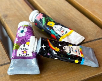 Ceramic Paint Tube Trinket · Handmade Stoneware Clay Sculpture · Miniature Art