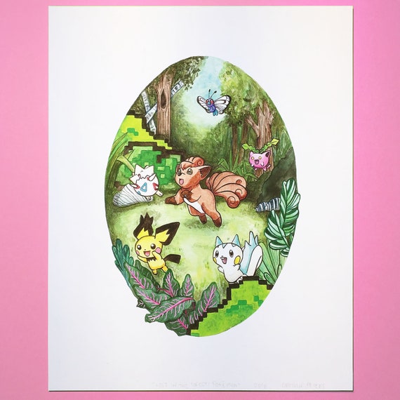 Pokémon Watercolor Print – "Lost in the Forest", Giclée Fine Art