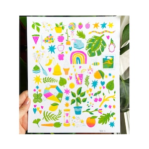 Platliggend 8 x 10 "Rainbow Things" risograph Art Print op papier - planten, regenbogen, magie
