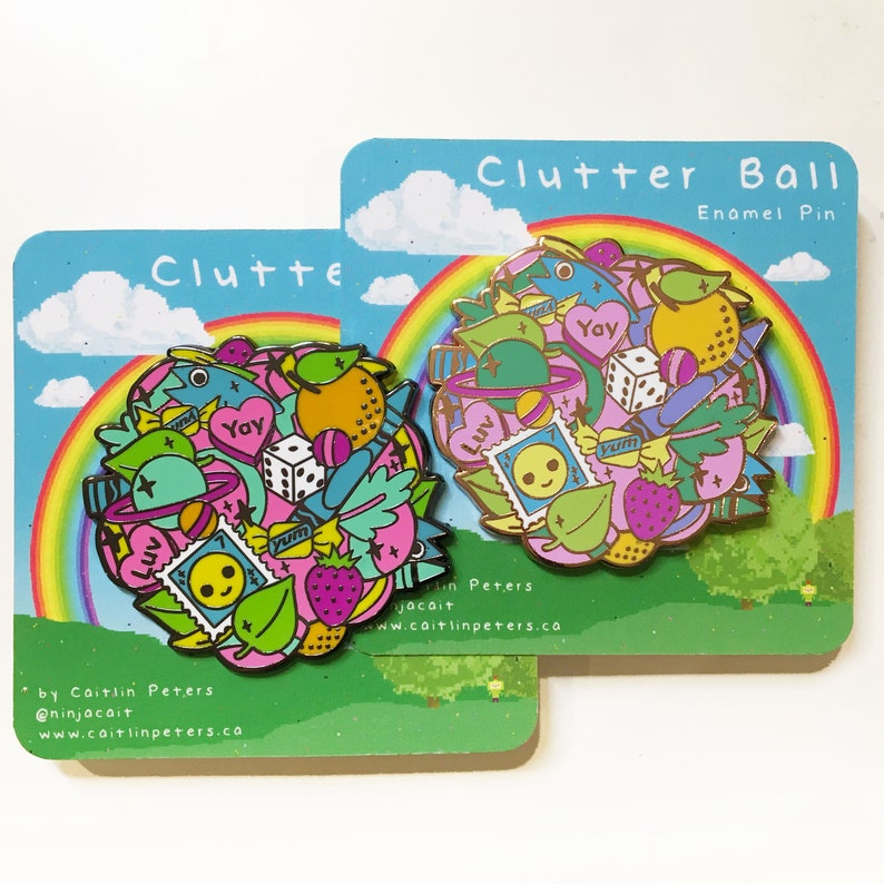 Rose Gold or Black Nickel Metal Clutter Ball Video Game Inspired Deluxe Large Hard Enamel Pin Shiny Flair Lapel Pin