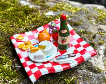 Mini Picnic Lunch Trinket/Jewelry Dish - Tiny Food - Ceramic Piece - Hand Built Stoneware Clay Sculpture - Miniature Art