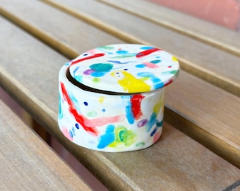 Abstract Round Ceramic Trinket Box · Handmade Stoneware Clay Sculpture