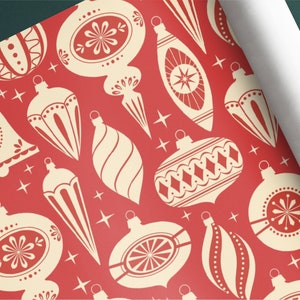 Retro Christmas Ornament Wrapping Paper | Available in 2 Sizes | Festive, Nostalgic Gift Wrap for Xmas & Winter Holiday Parties | Made In US