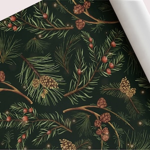 Botanical Wrapping Paper for Nature Lovers | Dark Green Spruce Design | Elegant Gift Wrap for Birthdays, Anniversaries and Special Occasions