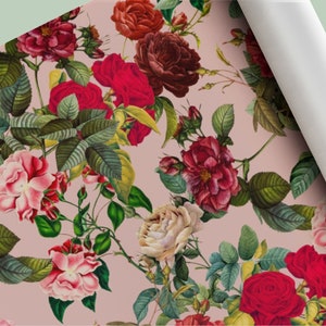 Wrapping Paper: Rose Garden on Soft Pink | Unique Gift Wrap for Valentine's, Anniversaries, Birthdays, Weddings and Special Occasions