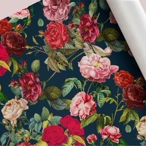 Wrapping Paper: Rose Garden on Midnight Blue | Unique Gift Wrap for Valentine's, Anniversaries, Birthdays, Weddings and Special Occasions