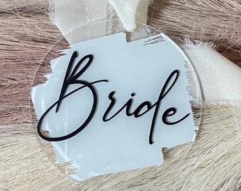 Bridal name tag hanger, acrylic name tag, bridal gown tag, bridesmaid gift, personalized tag hanger, custom bridal hanger, bridal party gift