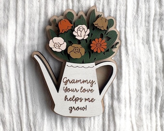 Aimant personnalisé fleur de naissance, cadeau grand-mère, aimant en bois fête des mères, grand-mère, Mimi, souvenir floral fait main, aimant pour réfrigérateur