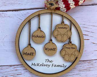 Personalized Family & Pet Ornament, Family Name, Family and Pet Ornament, Christmas Ornament, Personalized Ornament, Christmas Tree