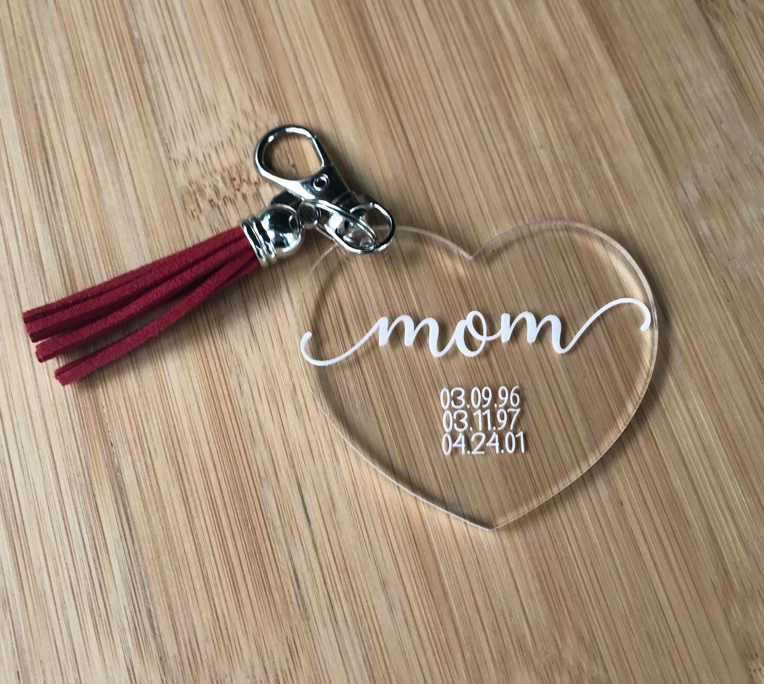 Mom Acrylic Heart Keychain Personalized Laser Engraved Mom Since