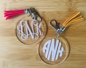 Monogram Acrylic Round Keychain Laser Engraved Personalized Monogram Keychain