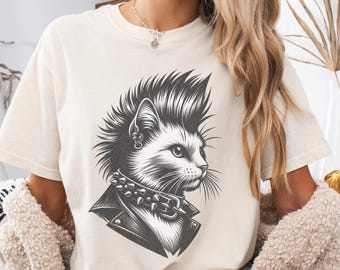 Camiseta con gráfico de gato punk / Camiseta con ambiente extraño / Camiseta con gato angustiado / Camiseta con gatito atrevido / Regalo único para amantes de los gatos / Camiseta con felino grunge / Camiseta Harajuku