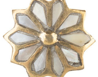 Brass & Pearl Flower Drawer Pull Knob Home Decor
