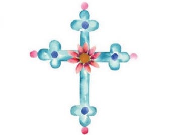 Flower Cross Blue & Pink T Shirt, (Sweatshirt,  Hoodie Available On Request) #749c