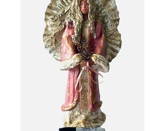 Folk Art Angel Statue Figurine Heavy Clay Handcrafted Hand Painted Large 16"