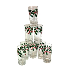 Weihnachtsgläser Tumbler Glas-Set Holly Berry Vintage Indiana Glas Original Box 12oz