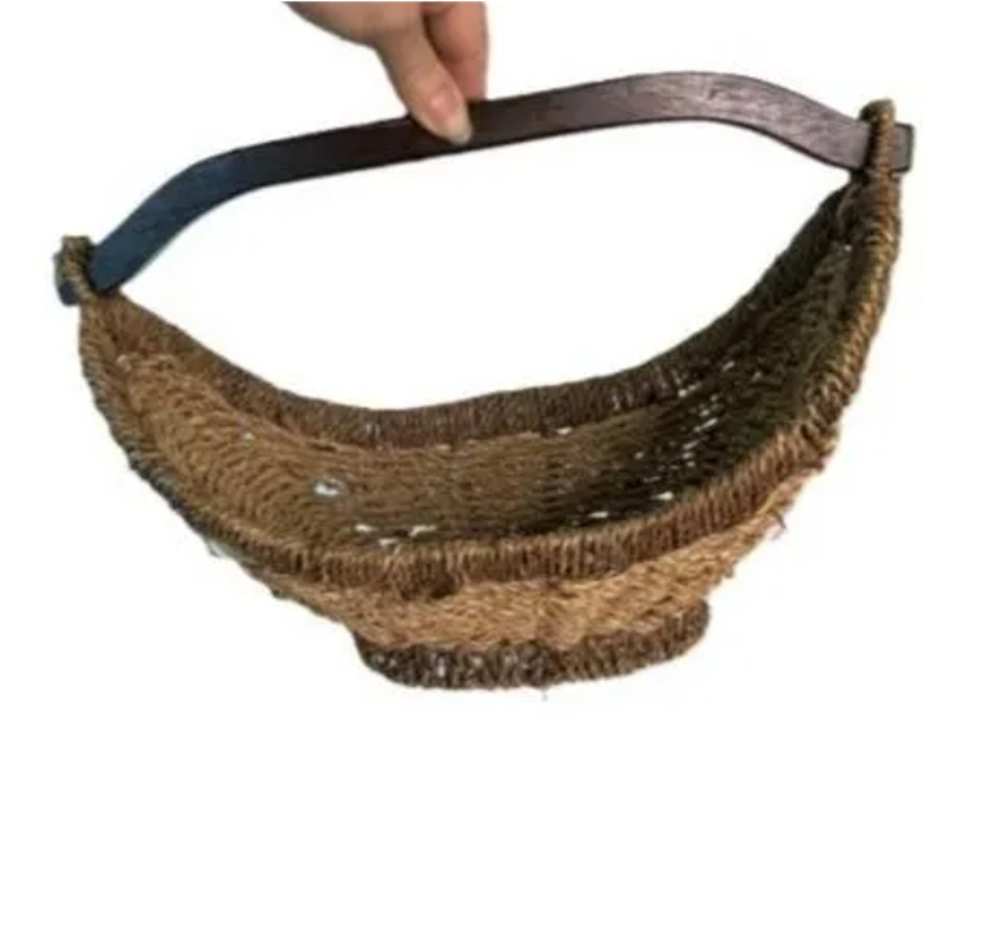 Vintage Basket Gondola Boat Shaped Natural Woven Fiber Wood Handle Rustic MCM