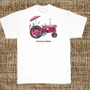 Pink Tractor T Shirt, Country Style, (Sweatshirt, Hoodie Available on Request) #750f