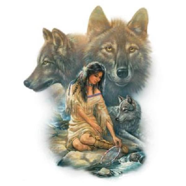 Indian T Shirt, Native American, Wolf, Indian Maiden,  (Sweatshirt,  Hoodie Available On Request)  #224c