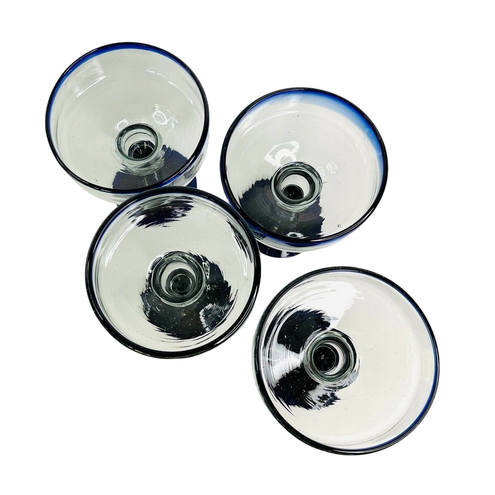 Bicchieri Messicani In Vetro Soffiato A Mano – Set Da 4 Per Margarita (473 Ml) Con Bordo Blu Acqua, Artigianali E Riciclati