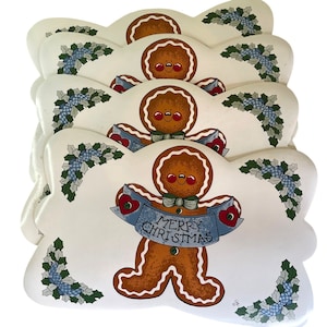 Christmas Placemat Gingerbread Man Set of 4 Vinyl 18&quot; x 11&quot; Vintage