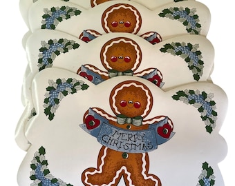 Christmas Placemat Gingerbread Man Set of 4 Vinyl 18" x 11" Vintage