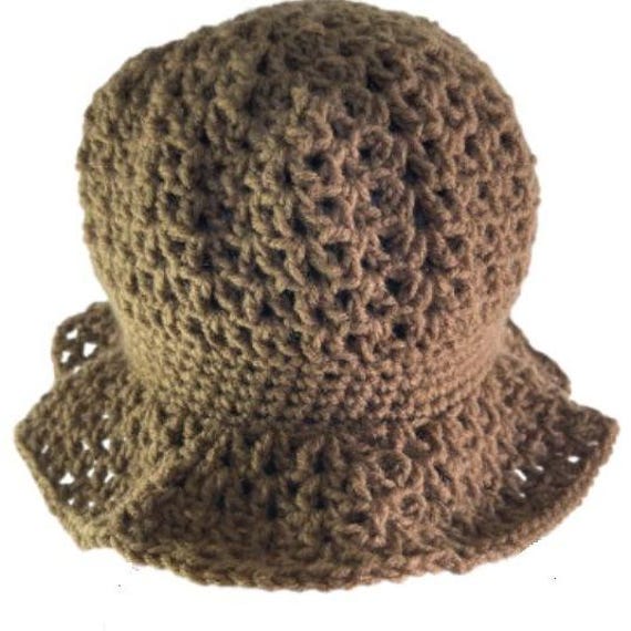 Brown VTG Crochet Knit‎ Chenille Bucket Hat Textured Boho Chic Vintage bucket hat, chenille - Gem main image 3