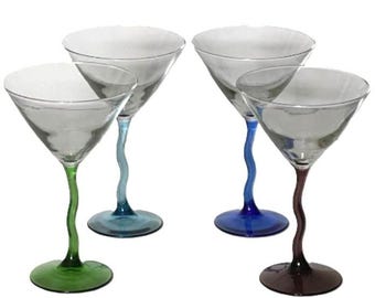 Vintage Martini Set Zig Zag Squiggle Stem Courbe by Libbey