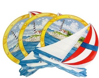 3 Placemat Set Sailboat Shape Nautical Pimpernel Table Mates England 12" x 12"