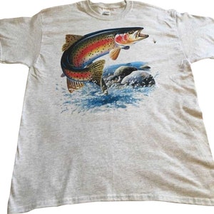 Rainbow Trout T Shirt, Jumping Trout Fish, Fishing Shirt, (Sweatshirt, Hoodie Available On Request) 249e