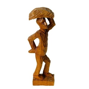 Wood Folk Art Haitian Man Figurine Hand Carved Wood Statue Haiti 12" x 4" x 2"