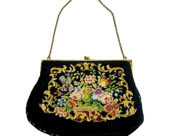 Vintage Purse Needlepoint Tapestry Handbag Bag 7.5" x 5.5"