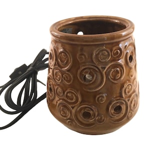 Vintage Scentsy Lamp Night Light Retro 5&quot; Brown with Swirl Pattern Bulb Included