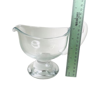 Vintage Gravy Boat Sauce Syrup Pitcher Clear Footed Glass 6&quot; T x 8&quot; W