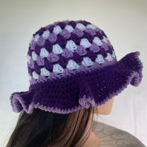 Crochet Bucket Hat Granny Square Pattern Purple Lavender  display picture 3