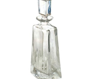 Vintage Art Deco Style Faceted Cut Crystal Glass Liquor Decanter and Stopper 12"