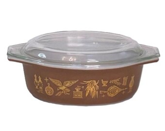 Casseruola ovale vintage Pyrex, modello Early American, con coperchio in vetro trasparente, 1,5 qt, codice 943.
