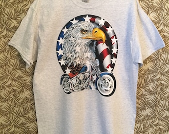 Motorcycle Eagle T-Shirt: Red, White & Bold Flag Design (Sweatshirt, Hoodie Available) 043b