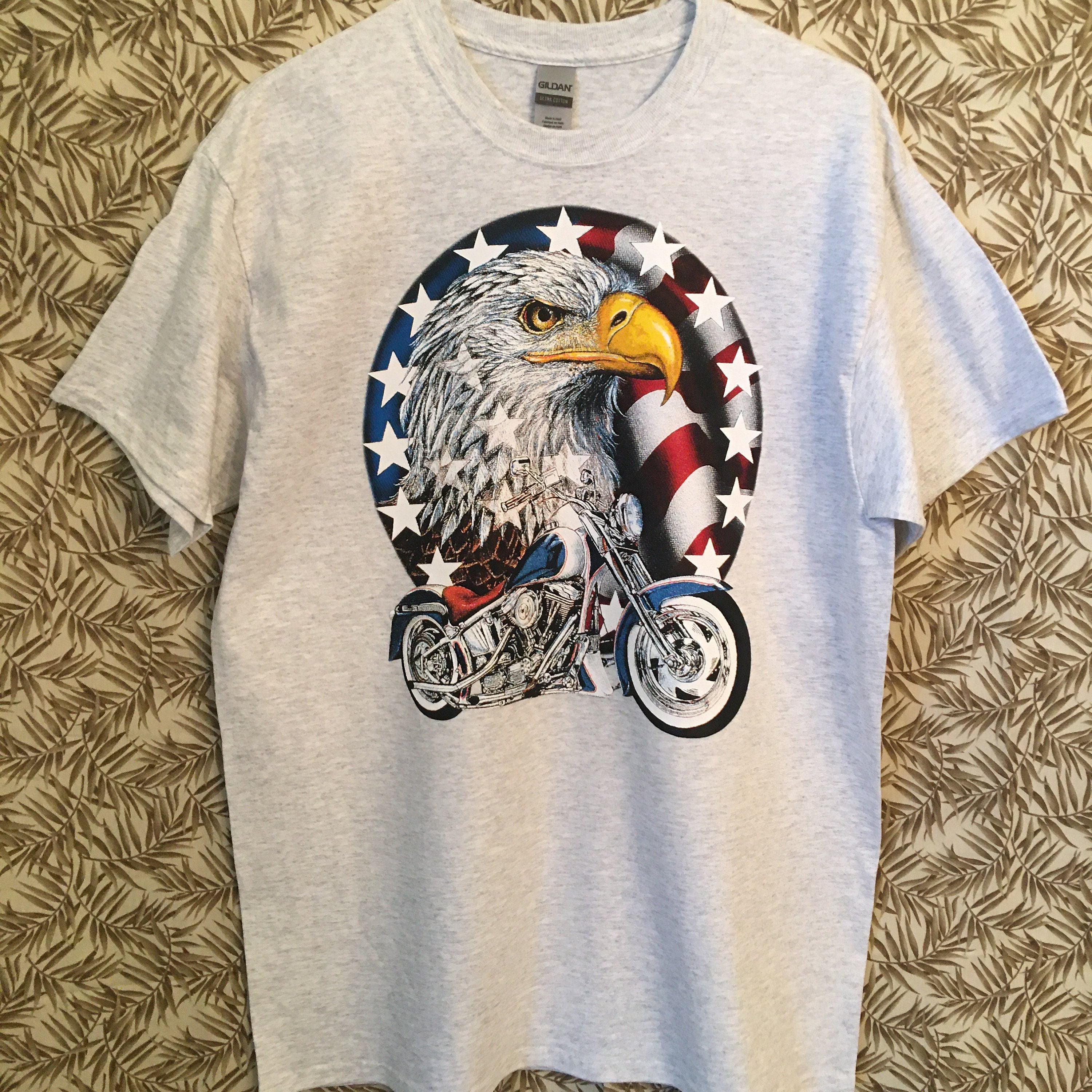 Motorcycle Biker T Shirt Red White & Bold Eagle Flag Quilt | Etsy