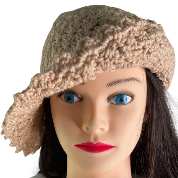 Handmade Crochet Cloche Bucket Hat - Retro Style, Tan Beige  display picture 3