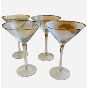 Martini Cocktail Glass Gold Rimmed Set of 4 - 7.25&quot; x 4.5&quot; 6oz Capacity Barware