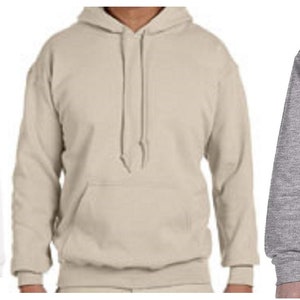 May include: Three sweatshirts in different colors and styles: a white crewneck sweatshirt, a beige hooded sweatshirt, and a gray zippered hoodie.