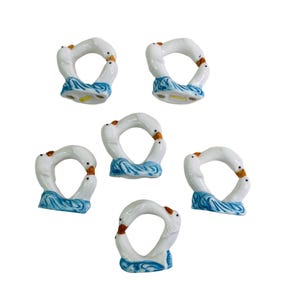 Anillos para servilletas vintage con diseño de delfín blanco, cerámica y porcelana, decoración costera, juego de 6 piezas.