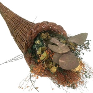 Rustic Wicker Cornucopia Basket Horn of Plenty Thanksgiving Dried Floral 15&quot;