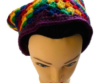 Bandana Head Wrap Crochet Rainbow Colors Granny Stitch Stripe Pattern Handmade N Bandana Head Wrap Crochet Rainbow Colors Granny Stitch  main image 3